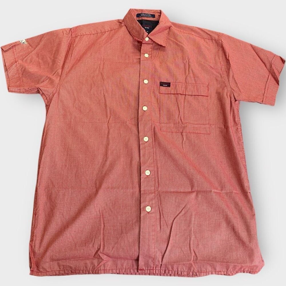 Tommy Jeans Red Checkered Cotton Short Sleeve Button Front Shirt size M